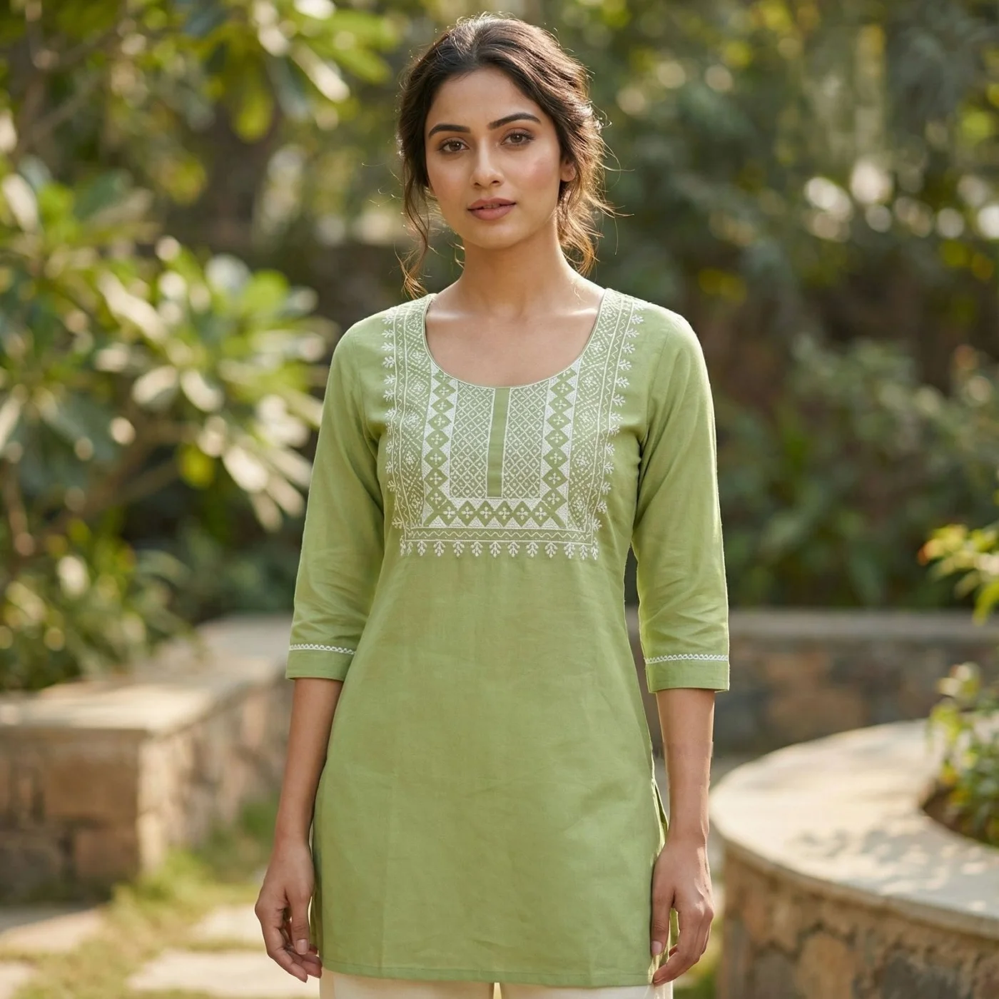 Pista Green Rayon Short Kurti